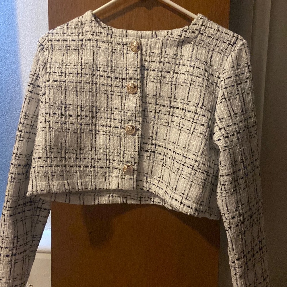 Black and white blazer and skirt set (size XS)